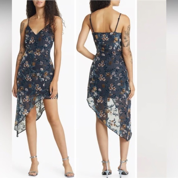 Lulus Dresses & Skirts - Lulus Women's Evenings With You Dark Teal Floral Velvet Asymmetrical Dress M